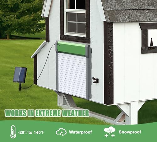 Heifriday Automatic Chicken Coop Door Solar Powered for Chicken Run Anti-Pinch Design Auto Chicken Door Charge with Solar Panel Large Chicken Coop Accessories, Green