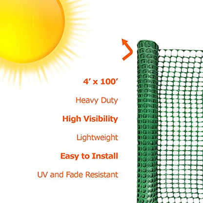 Ashman Plastic Mesh Fence, Construction Barrier Netting, Green, 4'x100' Feet, 1 Roll, Garden Fencing, Fences Wrap, Above Ground, for Snow, Poultry, Chicken, Deer, Patio, Garden Netting, Green 100FT - color: Green, size: 100 FT