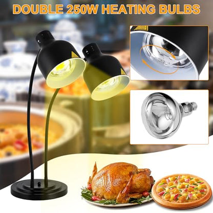Commercial Food Warmer Lamp with Bulbs, Adjustable Stainless Steel Heat Lamp for Buffet, Catering, Restaurant Food Heating & Serving - color: Black