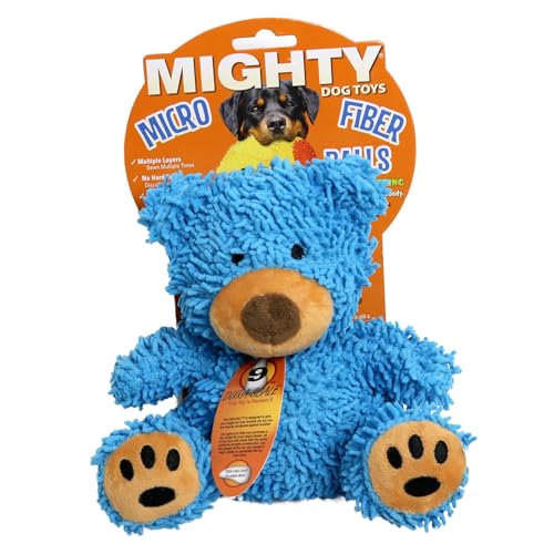 MIGHTY® 2 Pack Microfiber Medium Bear Dog Toys | Ultra Durable Plush Toy with Multiple Layers & Reinforced Seams , Washable and Floats , Mighty® Construction - color: 2PK Blue Bear