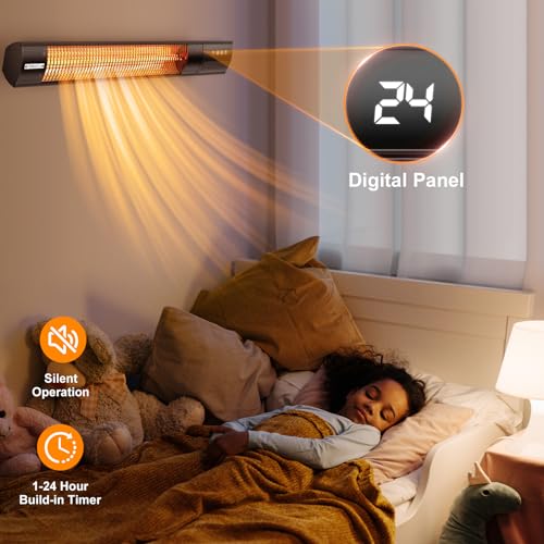 Electric Patio Heater, 1500W Wall Mounted Outdoor Heater with Remote Control & 24H Timer, IP65 Waterproof Carbon Infrared Heater for Backyard, Gazebo, Garage and Restaurant - size: Pure Warmth