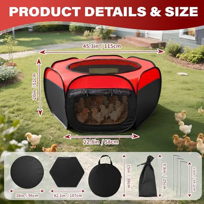 Brooder Box for Chicks, Portable Chicken Brooder Kit with Pad, Storage Bag & Pegs, Pop-Up Chick Starter Pen for Indoor Outdoor Use, Fits Up to 15 Baby Chicks or Ducklings