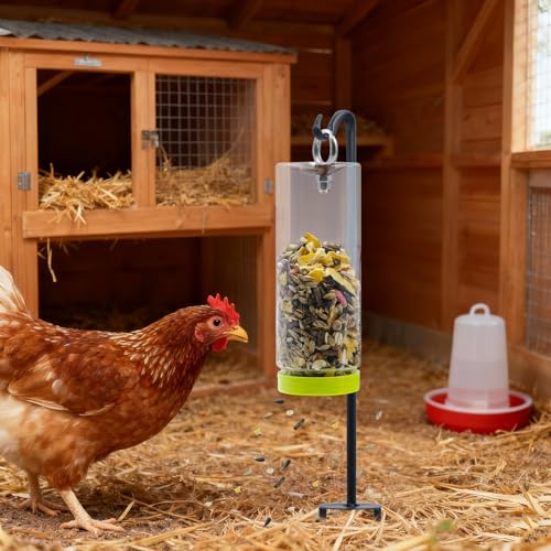 Chicken Toys for Coop, Transparent Plastic Swing Treat Dispenser with Metal Ground Stake Pole, Chicken Enrichment, Enrichment Toys for Hen, Duck, Goose and Other Poultry