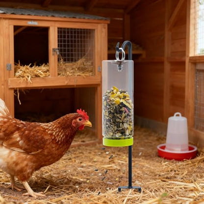 Chicken Toys for Coop, Transparent Plastic Swing Treat Dispenser with Metal Ground Stake Pole, Chicken Enrichment, Enrichment Toys for Hen, Duck, Goose and Other Poultry