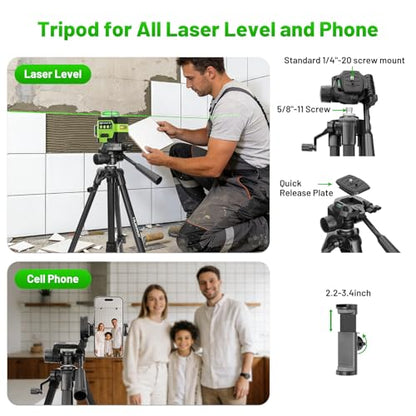 Laser Level Tripod, Huepar 47” Tripod for Cross Line Laser Distance Measures, Phone and Camera, Aluminum Professional Tripod Stand with 1/4" Thread Mount, Carry Bag and Phone Holder, ET11 - size: 47 inch