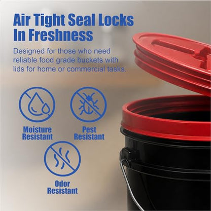 ePackageSupply 5 Gallon Bucket - Food Grade Bucket with Airtight Gamma Seal Screw-On Lid, BPA-Free, Heavy-Duty 90 Mil HDPE Plastic, Bulk Storage, Durable Container, Made in USA, Black/Red, 6 Packs - color: Black/Red, size: 6 Packs