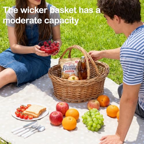 Wicker Picnic Basket with Handle, Natural Large Empty Basket Cheap Easter Egg Candy Storage Suitable for Toys, Flowers, Weddings (Original Color 15.75 * 11.81 * 5.91 inches)