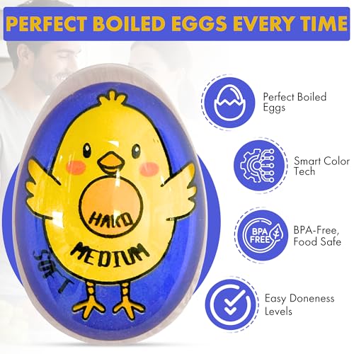 Iconikal 2-Pack Chick Egg Timer Color Changing Boiling Timer Soft, Medium, Hard, BPA Free - color: Blue Chick
