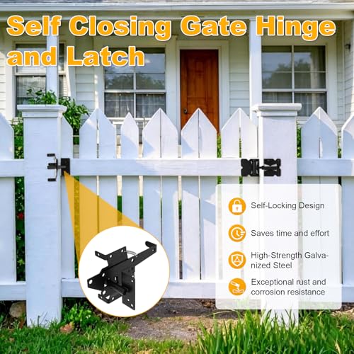 Stainless Steel Self Closing Gate Hinge and Latch Hardware Kit, Heavy Duty Self Locking Gate Hardware 2-Pack Kit and 1-Automatic Latch for Wood/Vinyl Fence Gate - size: 1 Pack