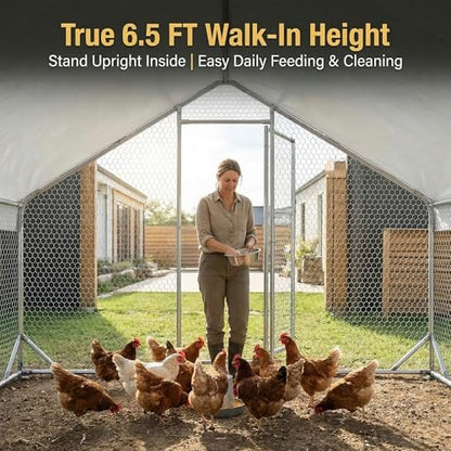 CHIKENCOOP 9.8x9.8x6.5 ft Metal Chicken Coop, 2-Room Chicken Run with Cover | Two-room walk-in chicken run with waterproof UV-resistant spire roof cover, galvanized steel frame, and side tie-downs. - size: 118.0"L x 118.0"W x 80.0"H