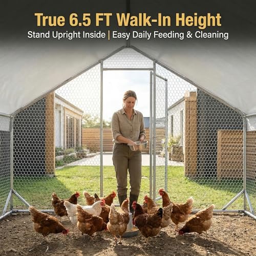 10' x 10' Walk-in Metal Chicken Coop, Spire Shaped Large Poultry Cage for 10-15 Chickens, Heavy Duty Galvanized Steel Outdoor Run Pen with Waterproof & Anti-UV Cover for Ducks, Rabbits (100 Sq.Ft) - size: 118.0"L x 118.0"W x 80.0"H