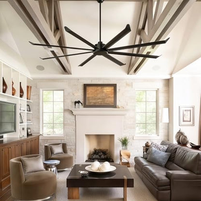 100 Inch Industrial Ceiling Fan No Light, 8 Double-Layer Aluminum Blades, 21000 CFM High Airflow HVLS Commercial Fan, PMSM Motor, with 6 Speeds, Remote & Wall Control for Warehouse Barn Gym
