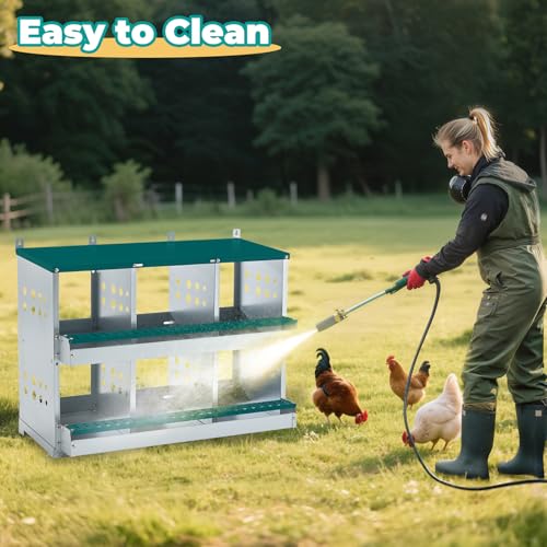 Yafylly Chicken Nesting Box 6 Compartments, Metal Chicken Laying Boxes Wall Mountable, Easy Egg Collection Roll Away Nesting Boxes Chicken, Chicken Coop Nesting Boxes for Hens Laying Eggs - color: Green, size: 6-Hole