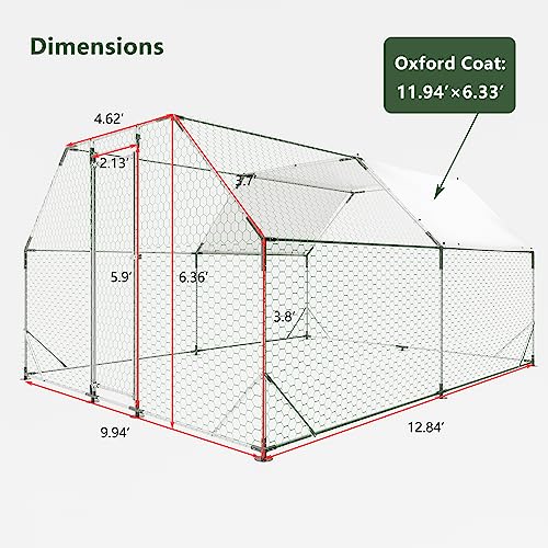 10ft x13ft Galvanized Walk in Chicken Coop, Large Metal Chicken Run Pen with Waterproof UV Roof Cover, Outdoor Chicken House Coop for Backyard Chickens Ducks Quail Rabbits