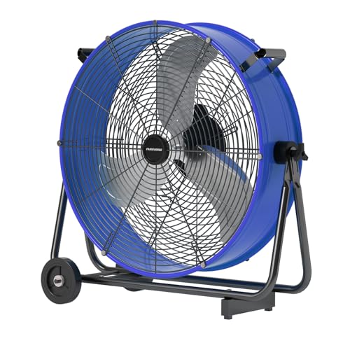 24" Industrial Drum Fan, 8800 CFM High-Velocity Floor Fan | 3-Speed Control, 360° Tilt, Heavy-Duty Metal, UL Listed, Easy-Move Wheels for Garage, Gym, Warehouse & Workshop Use, Blue - color: Blue, size: 24 Inch