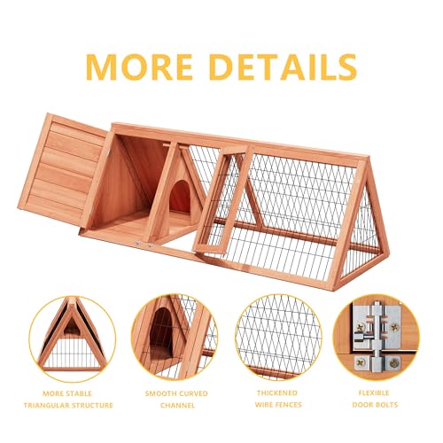 Bunny Cage Outdoor, Wooden Chicken Coop, Portable Chicken Run, Triangle Quail Coop with Ventilating Wire Poultry Hutch for Small Animals (Natural Wood) - color: Natural Wood