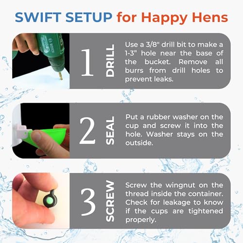Lil'Clucker - Large Automatic Chicken Waterer Cups Suitable for Ducks, Geese, Turkeys, and Bunny Rabbit - Water Feeder Kit - Poultry Waterer (Green, 5 Pack) - color: Green, size: 5 Pack