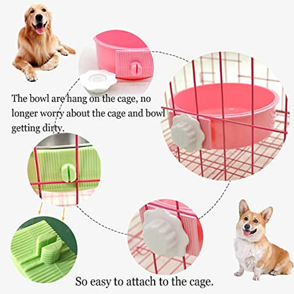 kathson Crate Dog Bowl, Removable Stainless Steel Hanging Pet Cage Bowl Food & Water Feeder Coop Cup for Cat, Puppy, Birds, Rats, Guinea Pigs (3 PCS, Size: M, Blue, Green, Pink) - color: Size: M (Blue, Green, Pink), size: 3 PCS