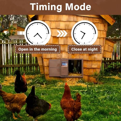 Large Automatic Chicken Coop Door, Side Opening Poultry Entry with Timer Control, Anti-Pinch Safety, Battery or USB Power, LCD Screen, Quick Install for Backyard Chicken House - color: Coffee