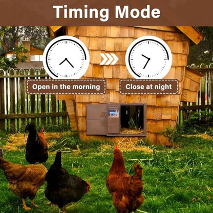 Programmable Chicken Automatic Door with Timer and LCD Display Double Power Supply(USB Charging/Battery Holder) Chicken Coop Door Anti-Pinch Protection for Poultry Coffee