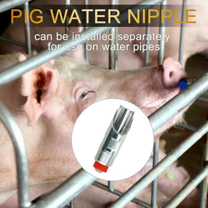 5 Pack Pig Nipple Waterer for Barrel Kit Stainless Steel Automatic, Pig Nipple Drinkers Piglets Nipple Feeders for Hog Pig Goats Swine Piglets Drinking