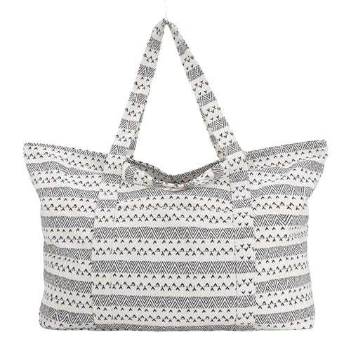UERRUAM Extra Large Beach Bag for Women,Big Weekender Tote with Zipper and Pocket for Overnight Trip,Washable Corduroy Fabric - color: Geometric