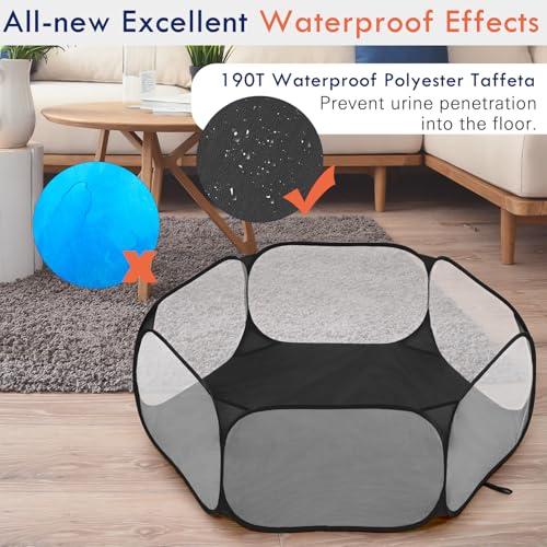 Pawaboo Small Animals Playpen, Waterproof Small Pet Cage Tent with Strong Steel Wire Frame, Portable Outdoor Yard Fence for Chick/Kitten/Puppy/Guinea Pig/Rabbits/Hamster/Chinchillas, Black - color: Black