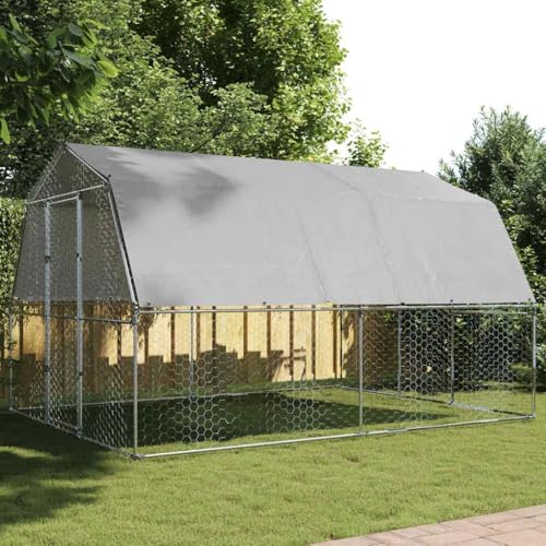 Galvanized Steel Chicken Coop with Lockable Door and Water-Resistant Roof 147.6x112.2x90.6 Inch Silver Outdoor Animal Enclosure for Hens Ducks Rabbits - size: 147.6" x 112.2" x 90.6" (L x W x H)