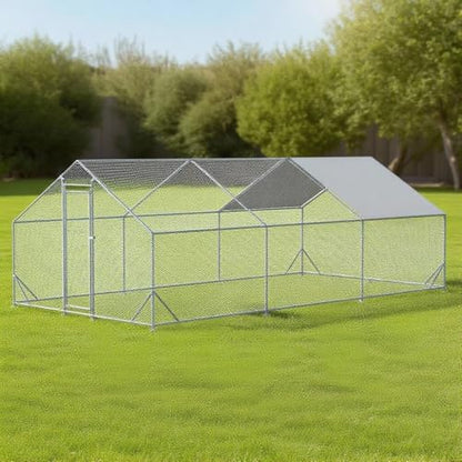 Garvee Large Metal Chicken Coop,Walk-in Poultry Cage,Outdoor Hen Run House with Waterproof and Anti-Ultraviolet Cover Rabbits Habitat Cage for Outdoor - size: 19.6"L x 9.8"W x 6.4"H