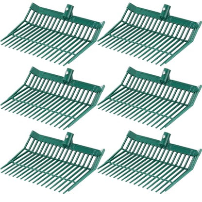 WILLBOND 6 Pcs Manure Fork Head 18 Tines Pitch Fork Head with Screws and Nuts Durable Stable ABS Plastic Replacement Pitchforks for Gardening Horse Stall Picking up Manure Grass Hay Olive