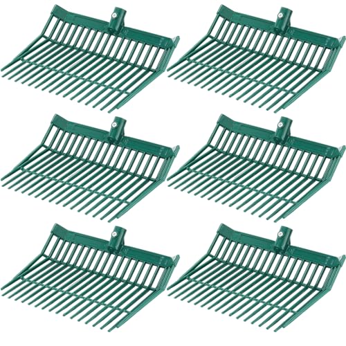 WILLBOND 6 Pcs Manure Fork Head 18 Tines Pitch Fork Head with Screws and Nuts Durable Stable ABS Plastic Replacement Pitchforks for Gardening Horse Stall Picking up Manure Grass Hay Olive
