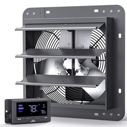 iLIVING 12" Wall Mounted Shutter Exhaust Fan, Automatic Shutter, Temperature and Humidity Controls with Variable Speed, 960 CFM at 1600 RPM DC Motor - size: 12-inch