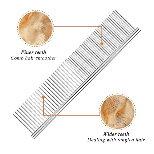 3 Pack Metal Comb For Dogs,Cat Grooming Comb,Dog Combs,Doodle Comb,Shedding Comb,For Professional Grooming Tool For Long And Short Haired Dog,Cat And Other Pets. (Large Medium Small), Metallic