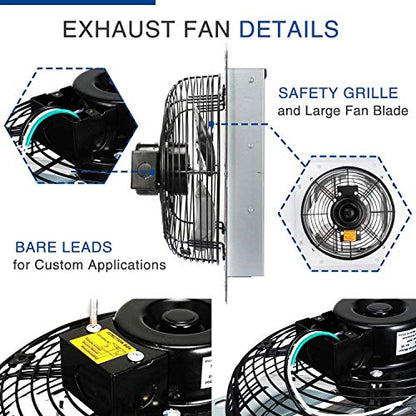 iPower 12 Inch Wall Mounted Shutter Exhaust Fan with Temperature Controller and Power Cord Kit, Aluminum, 1600 RPM, 940 CFM, for Attic, Garage, Louvered Vent, Plant, Greenhouse, Silver - size: 12 Inch, style: Temp Controller Exhaust Fan(with Power Cord)