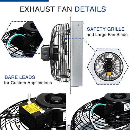 iPower 12 Inch Wall Mounted Shutter Exhaust Fan with Temperature Controller and Power Cord Kit, Aluminum, 1600 RPM, 940 CFM, for Attic, Garage, Louvered Vent, Plant, Greenhouse, Silver - size: 12 Inch, style: Temp Controller Exhaust Fan(with Power Cord)