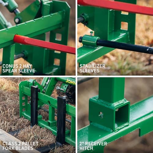 Titan Attachments Economy Series Hay Frame, C2 Hay Spear & Stabilizer Spears, Hook and Pin Mounting Style, Rated 4000 LB, 2" Receiver Hitch (49" Main Spear + 17.5" Stabilizers) - size: 49" Main Spear + 17.5" Stabilizers