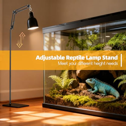 Reptile Lamp Stand, 15-46 Inch Heat Lamp Stand with Sturdy Base, Adjustable Reptile Heat Lamp Stand Holder for Bearded Dragon Turtles Snake and Chicks