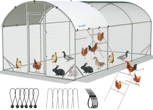 Quictent Essential Series 18x9x6.6ft Metal Chicken Coop Run with Climbing Ladder, Walk-in Outdoor Poultry Cage with PVC Coated Chicken Wire, Hen Duck Rabbit Farm House, Waterproof Anti-UV Cover - size: 18x9ft