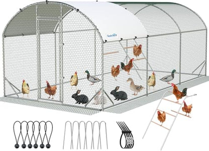 Quictent Essential Series 18x9x6.6ft Metal Chicken Coop Run with Climbing Ladder, Walk-in Outdoor Poultry Cage with PVC Coated Chicken Wire, Hen Duck Rabbit Farm House, Waterproof Anti-UV Cover - size: 18x9ft