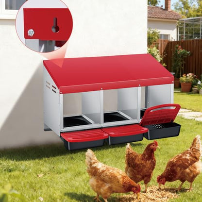 Chicken Nesting Box 3-Compartment Roll-Out with Pull-Out Trays, Egg Nesting Boxes for Hens, Chicken Coop Laying Box,Easy Wall Mounting with Metal Legs - color: Nesting Box Pads, size: 3 holes