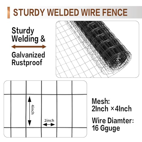 Tongmo 3 ft x 100 ft Black PVC Coated Welded Wire Fence, 16GA Garden Chicken Wire Fence Roll, Mesh Size 2" x 4" Hardware Cloth, Ideal for Yard Protection and Poultry Netting - color: Black, size: 3ft*100ft