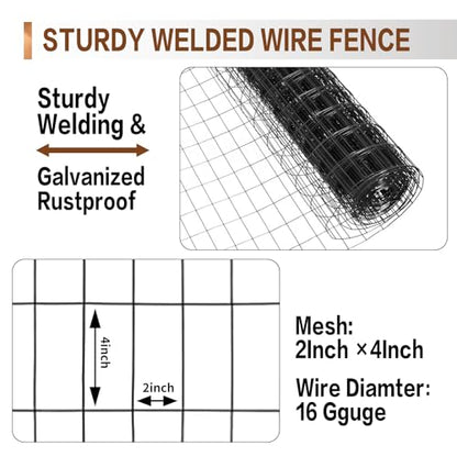 Tongmo 3 ft x 100 ft Black PVC Coated Welded Wire Fence, 16GA Garden Chicken Wire Fence Roll, Mesh Size 2" x 4" Hardware Cloth, Ideal for Yard Protection and Poultry Netting - color: Black, size: 3ft*100ft