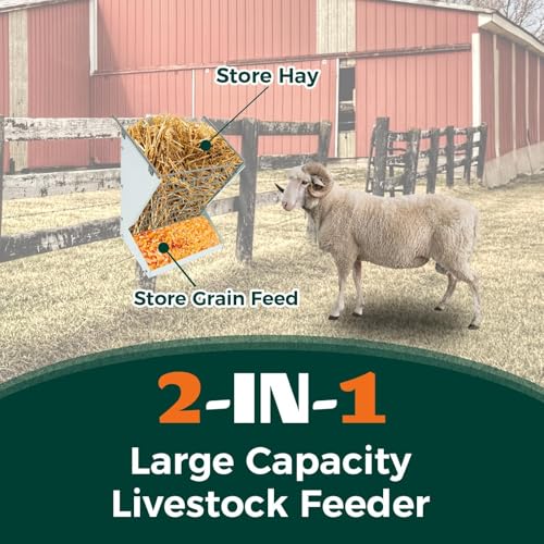 KUAFU Hay Feeder 2 in 1 Hay Rack Wall Mount Goat Feeders，Heavy Duty Galvanized Steel Hanging Feeders for Farm Livestock Small Goat & Sheep Grain Indoor Outdoor Uses | Galvanized Steel Hanging Feeders for Farm Livestock Small Goat & Sheep Grain Indoor Outd