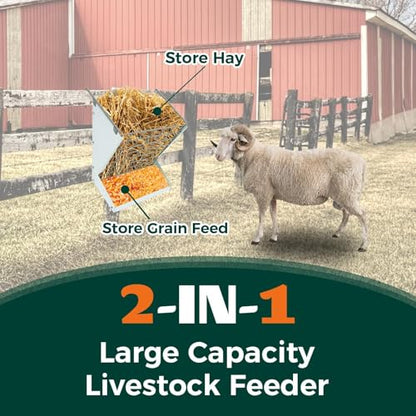 KUAFU Hay Feeder 2 in 1 Hay Rack Wall Mount Goat Feeders，Heavy Duty Galvanized Steel Hanging Feeders for Farm Livestock Small Goat & Sheep Grain Indoor Outdoor Uses | Galvanized Steel Hanging Feeders for Farm Livestock Small Goat & Sheep Grain Indoor Outd