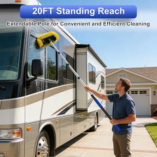 18FT Reach Car Wash Brush with Long Handle, 3 to 12 FT Car Cleaning Brush with Soft Bristle, Aluminium Telescoping Pole for Solar Panel, House Siding, SUV, Cars, Trucks, RV, Floors, Navy