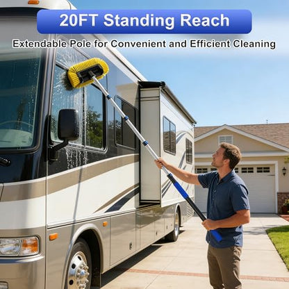 18FT Reach Car Wash Brush with Long Handle, 3 to 12 FT Car Cleaning Brush with Soft Bristle, Aluminium Telescoping Pole for Solar Panel, House Siding, SUV, Cars, Trucks, RV, Floors, Navy