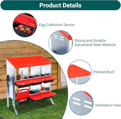 Chicken Nesting Boxes,6 Compartment Nesting Boxes for Laying Eggs with Legs,Wall Mount Poultry Roll Away Chicken Laying Boxes,Easy Egg Collection,Cleanable Pull Out Hen Roosting Boxes