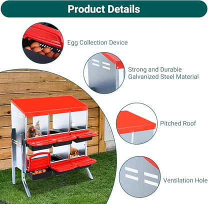 Chicken Nesting Boxes,6 Compartment Nesting Boxes for Laying Eggs with Legs,Wall Mount Poultry Roll Away Chicken Laying Boxes,Easy Egg Collection,Cleanable Pull Out Hen Roosting Boxes