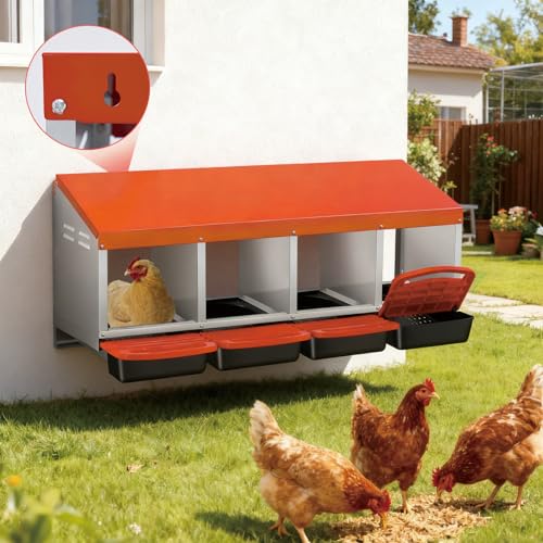 Chicken Nesting Boxes with Cleanable Pull-Out Trays, 4-Hole Wall Mount Roll Away Nest for Easy Cleaning & Egg Collection - size: 4 holes