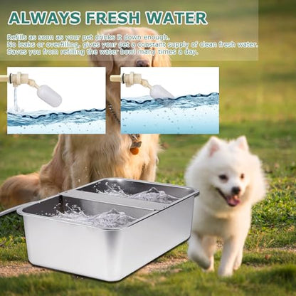 6 Gal Automatic Dog Water Bowl Dispenser Stainless Steel Dog Waterer for Large Breed Dogs, Outdoor Extra Large Bowl for Cats Pets Livestock Chicken
